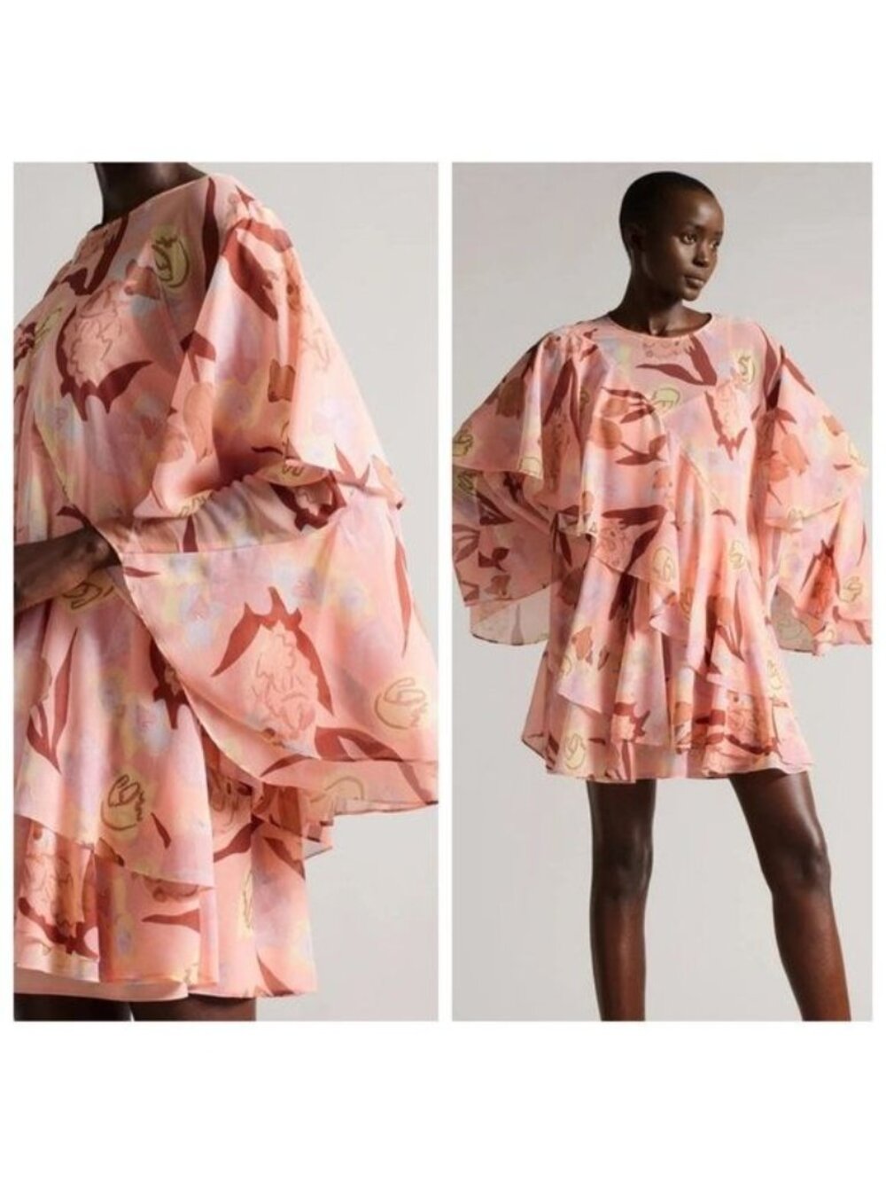 NWT TED BAKER LONDON Pegaia Bell Sleeve Mini Dress in Peach, size US 6 - Picture 5 of 14